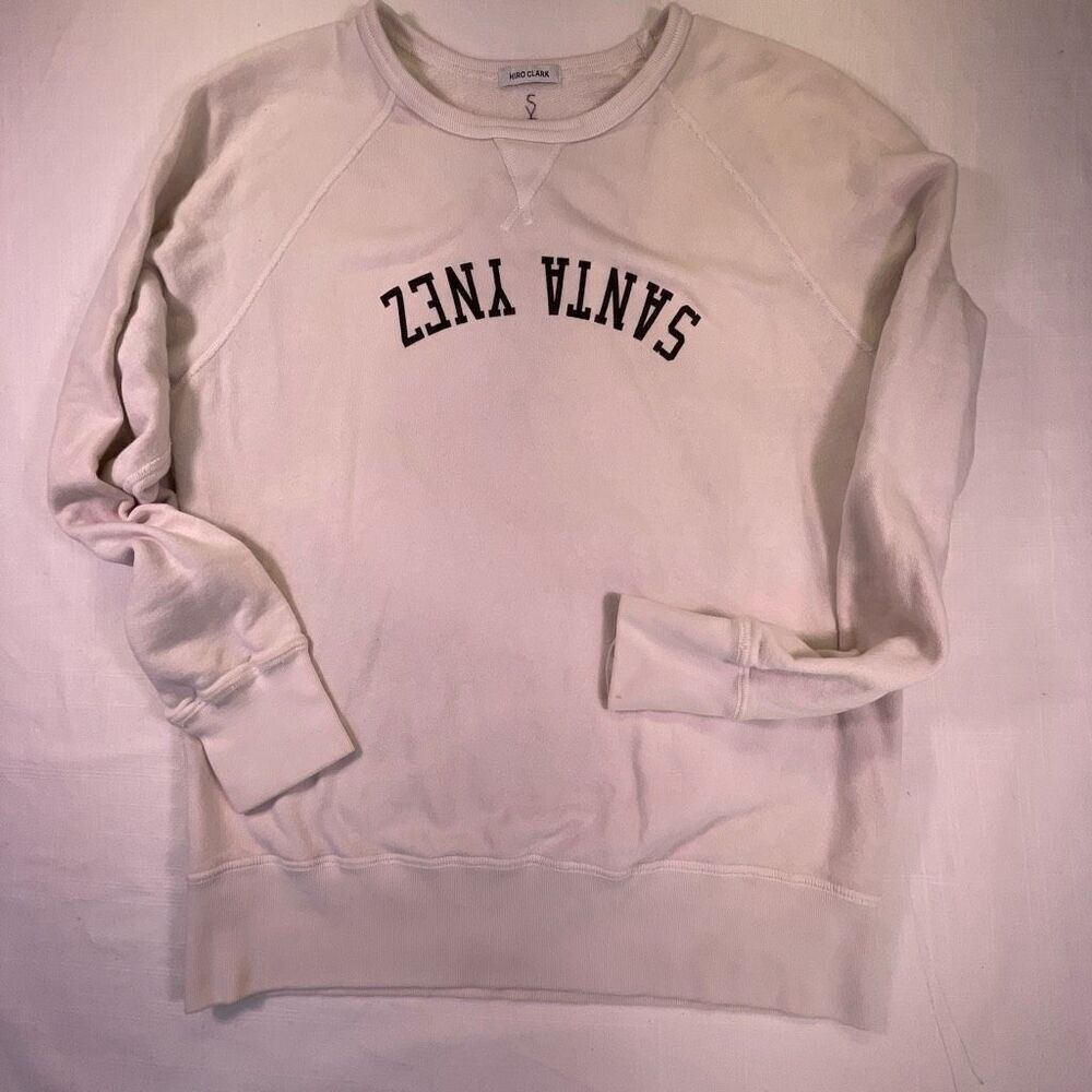Hiro Clark White Long Sleeve Santa Ynez Crewneck Pullover Sweatshirt Size Small